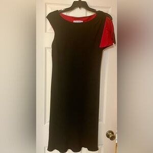 Jessica Howard Black One-Shoulder Dress with Red Shoulder Tie